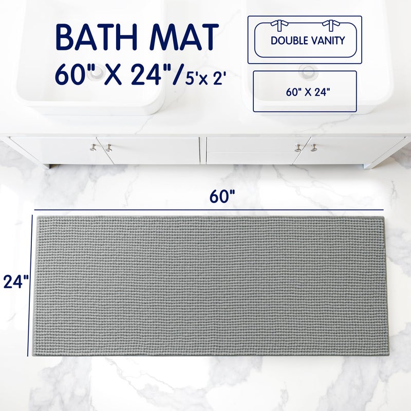 SUBRTEX Bathroom Rugs, 24" x 60" Chenille Bath Rug Soft Short Plush Bath Mat Soft Shower Mat Water Absorbent Shower Mat Quick Dry Machine Washable, Light Gray - Image 2